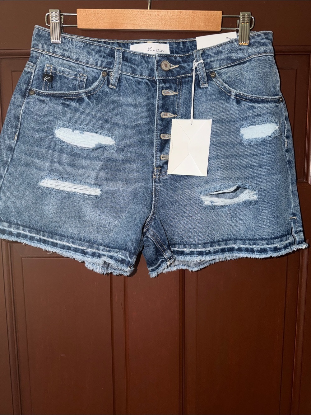 KanCan High Rise Distressed Button Fly Denim Shorts Size 9/28 NWT
